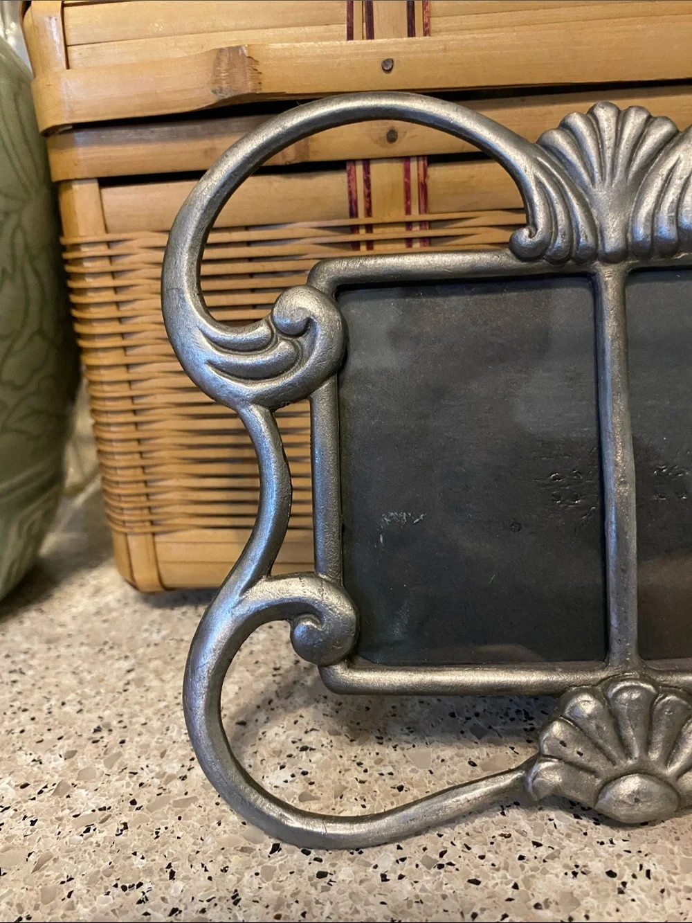 Ornate  Vintage Pewter Double Picture Frame
